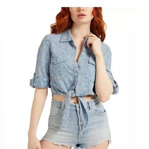 Guess Pin Up Chambray Eyelet Shirt NWOT